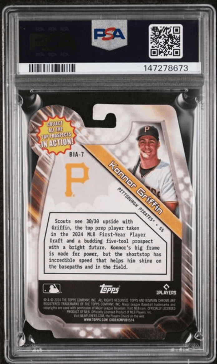 Graded 2024 Topps Bowman Draft Konnor Griffin #BIA7 In Action Rookie RC Baseball Card PSA 9 Mint