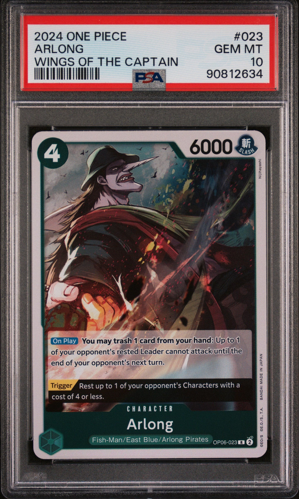 Graded 2024 One Piece Arlong #023 OP06 Wings of the Captain Trading Card Game PSA 10 Gem Mint