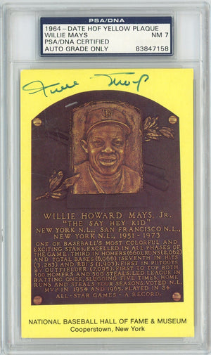 Graded Baseball Hall of Fame Plaque Willie Mays Signed Autographed Baseball Postcard PSA 7 Near Mint