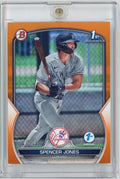2023 Topps Bowman 1st Edition Spencer Jones #BPPF139 /25 Orange Foil Rookie RC Baseball Card