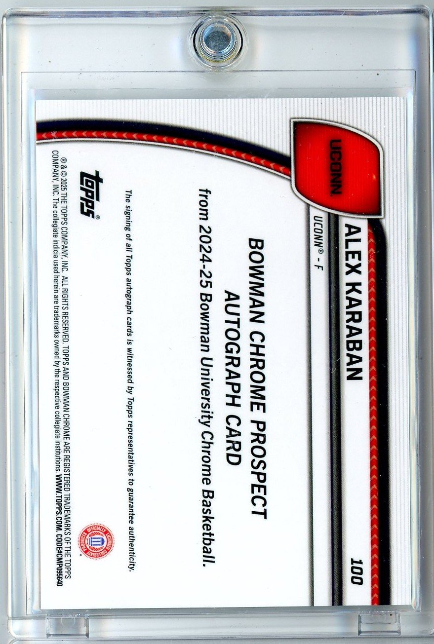 2024 Bowman U Chrome Alex Karaban #100 /24 Black & Gold Stealth Refractor Inscription Auto 1st Bowman Rookie RC Basketball Card