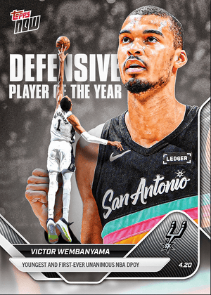 2025 Topps Now Victor Wembanyama #DPOY Youngest and First Ever Unanimous NBA DPOY San Antonio Spurs Basketball Card