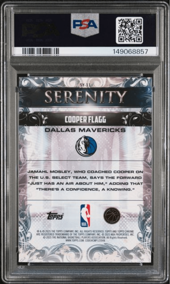 Graded 2025 Topps Chrome Cooper Flagg #SY11 Serenity Raywave Rookie RC Basketball Card PSA 10 Gem Mint