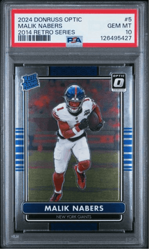 Graded 2024 Panini Donruss Optic Malik Nabers #5 2014 Retro Series Rookie RC Football Card PSA 10 Gem Mint