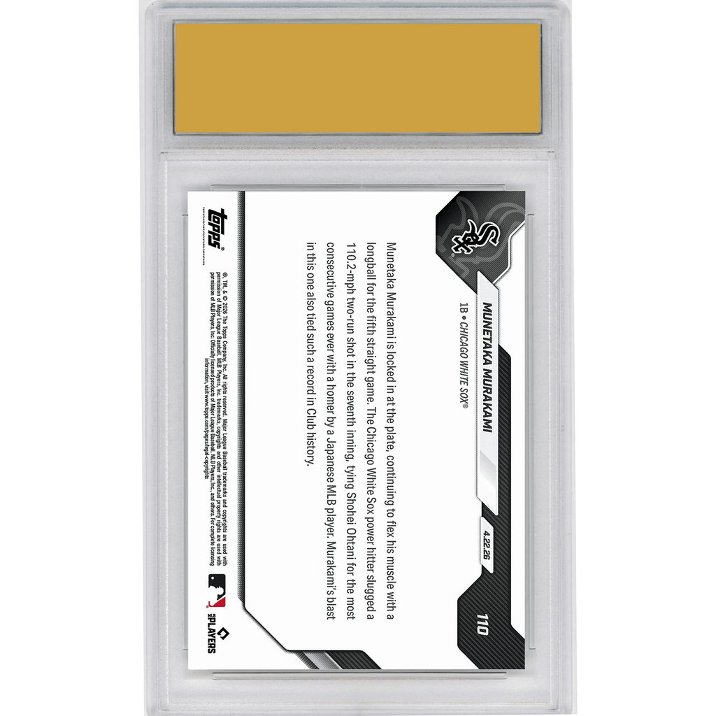Graded 2026 Topps Now Munetaka Murakami #110 5th Straight Game With Home Run Ties Ohtani's Mark Chicago White Sox Rookie RC Baseball Card HOFSM 10 Gem Mint