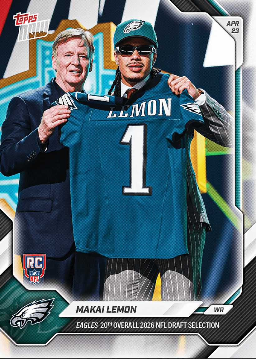 2026 Topps Now Makai Lemon #MLEM Eagles 20th Overall 2026 NFL Draft Selection Philadelphia Eagles Rookie RC Football Card
