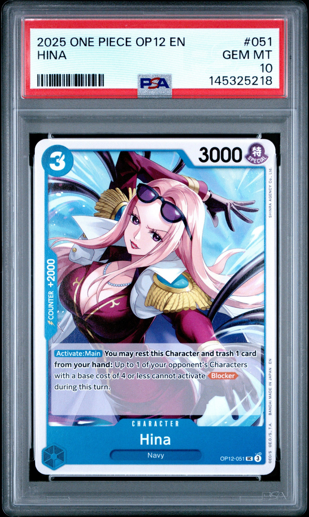 Graded 2025 One Piece Hina #051 OP12 Legacy of the Master Trading Card Game PSA 10 Gem Mint