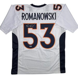 Autographed/Signed Bill Romanowski Denver White Football Jersey Beckett BAS COA
