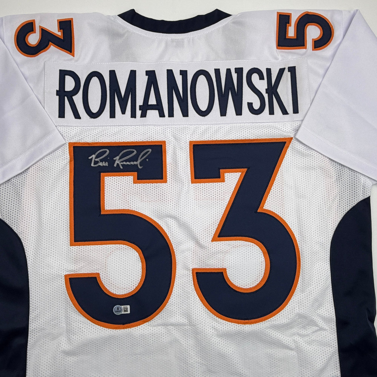 Autographed/Signed Bill Romanowski Denver White Football Jersey Beckett BAS COA