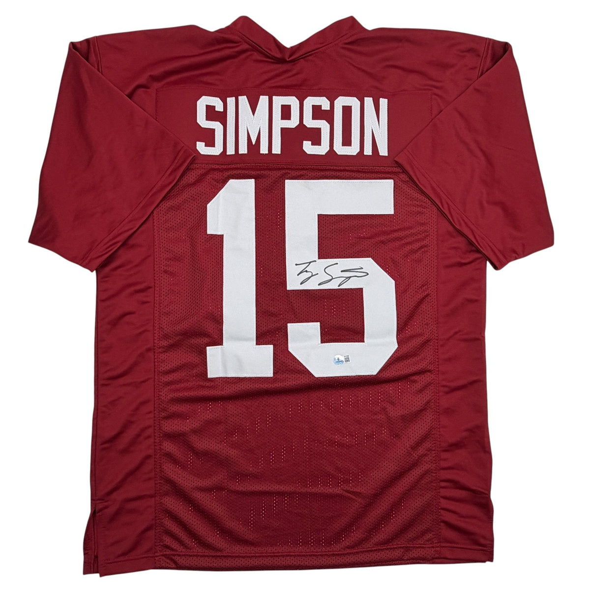 Autographed/Signed Tyler Ty Simpson Alabama Red College Football Jersey Beckett BAS COA