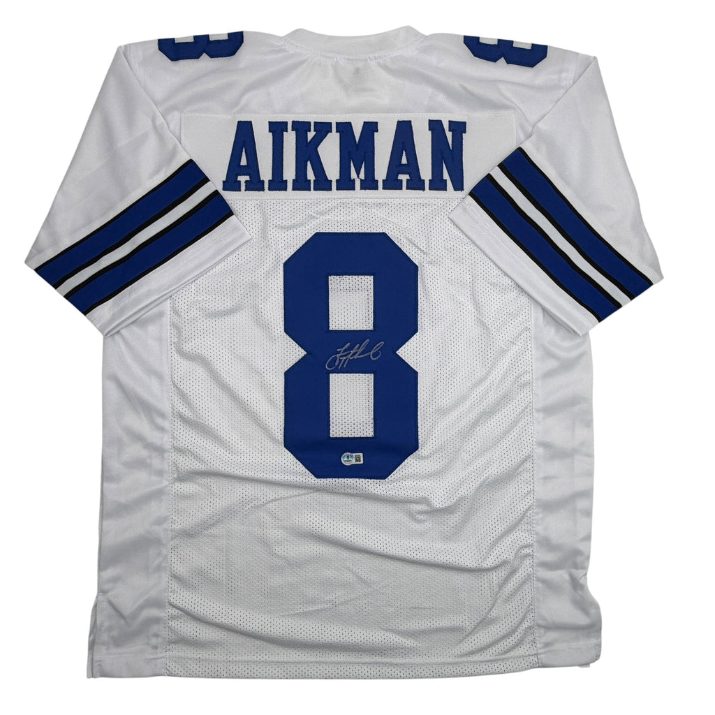 Autographed/Signed Troy Aikman Dallas White Football Jersey Beckett BAS COA
