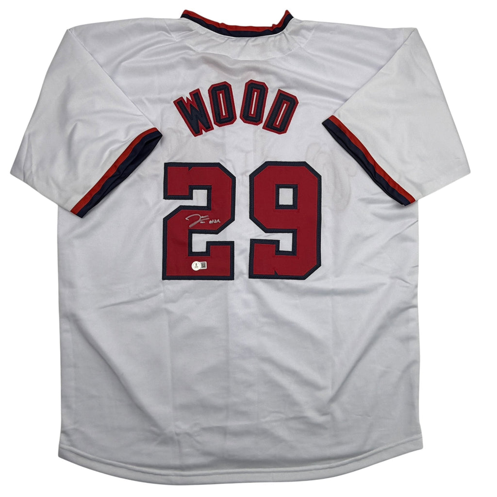 Autographed/Signed James Wood Washington White Baseball Jersey Beckett BAS COA