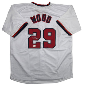 Autographed/Signed James Wood Washington White Baseball Jersey Beckett BAS COA