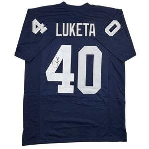 Autographed/Signed Jesse Luketa Penn State Blue College Football Jersey JSA COA