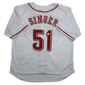 Autographed/Signed Brady Singer Cincinnati White Baseball Jersey Beckett BAS COA