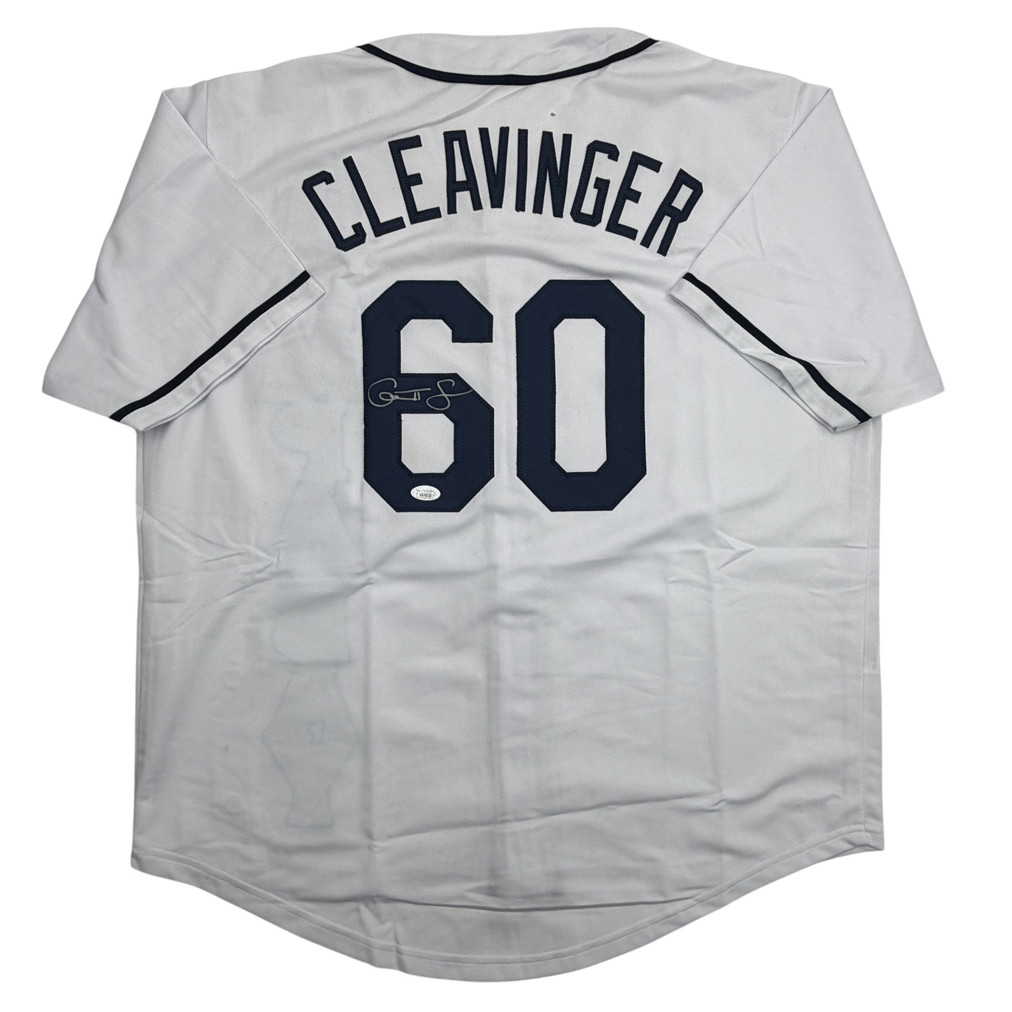 Autographed/Signed Garrett Cleavinger Tampa Bay White Baseball Jersey JSA COA