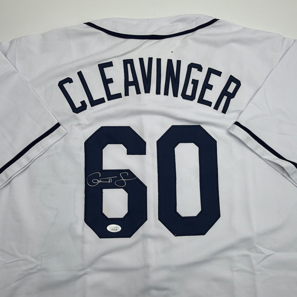 Autographed/Signed Garrett Cleavinger Tampa Bay White Baseball Jersey JSA COA