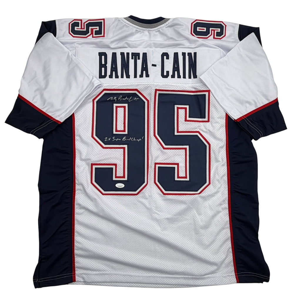 Autographed/Signed Tully Banta-Cain New England White Football Jersey JSA COA