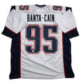 Autographed/Signed Tully Banta-Cain New England White Football Jersey JSA COA