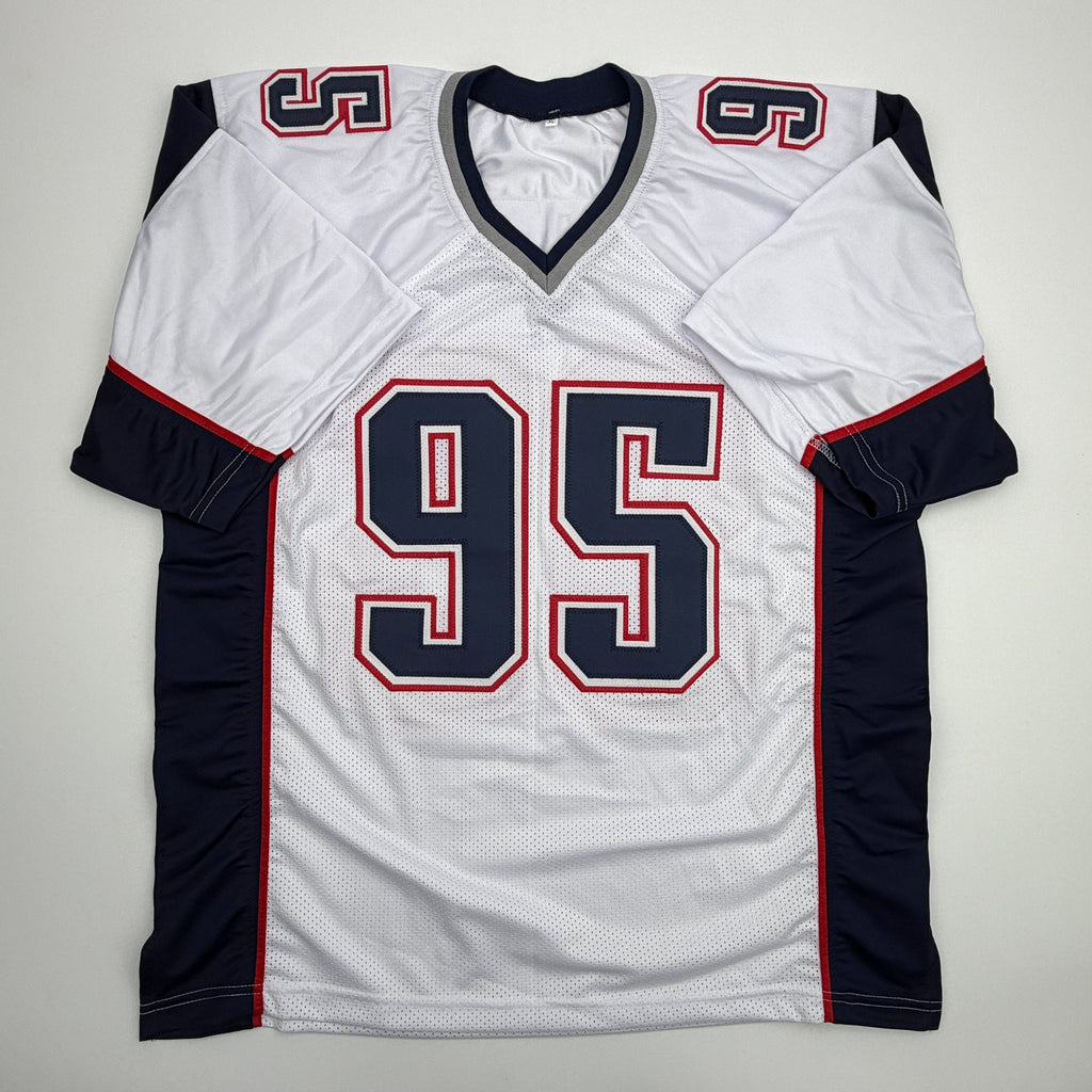 Autographed/Signed Tully Banta-Cain New England White Football Jersey JSA COA