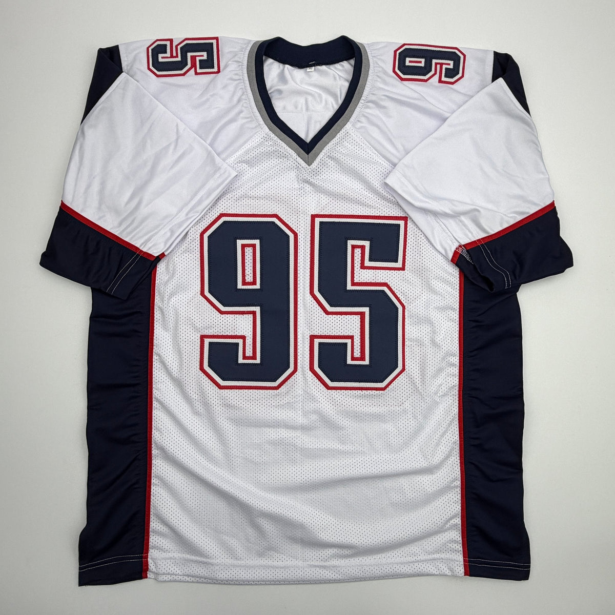 Autographed/Signed Tully Banta-Cain New England White Football Jersey JSA COA