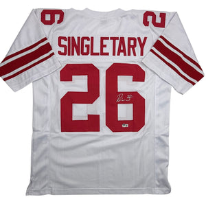 Autographed/Signed Devin Singletary New York White Football Jersey Beckett BAS COA