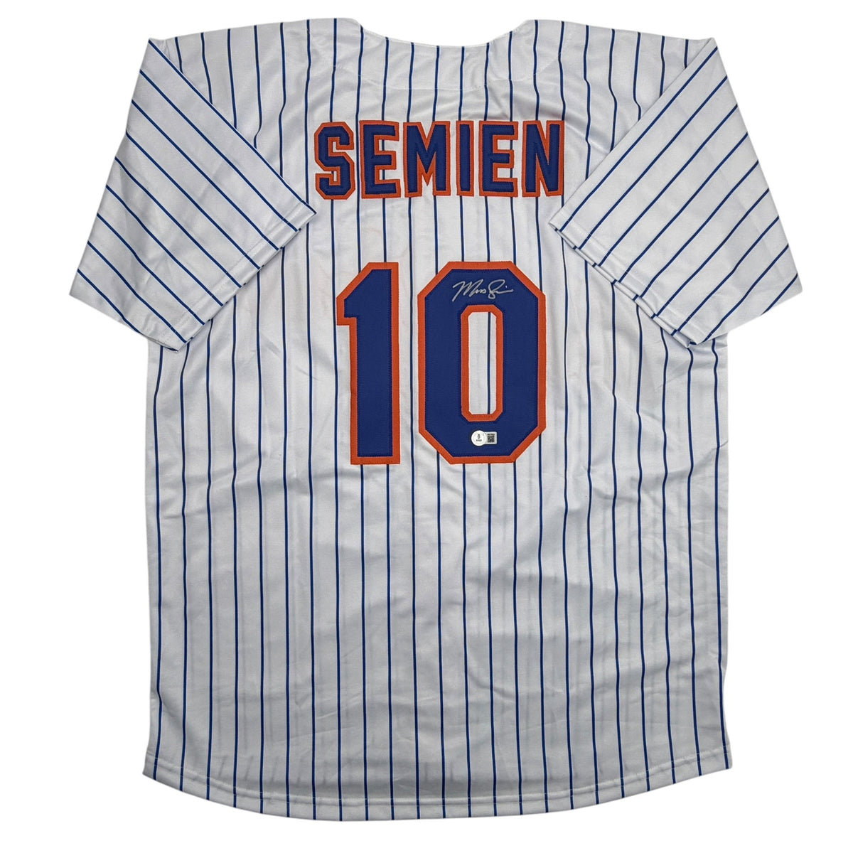 Autographed/Signed Marcus Semien New York Pinstripe Baseball Jersey Beckett BAS COA