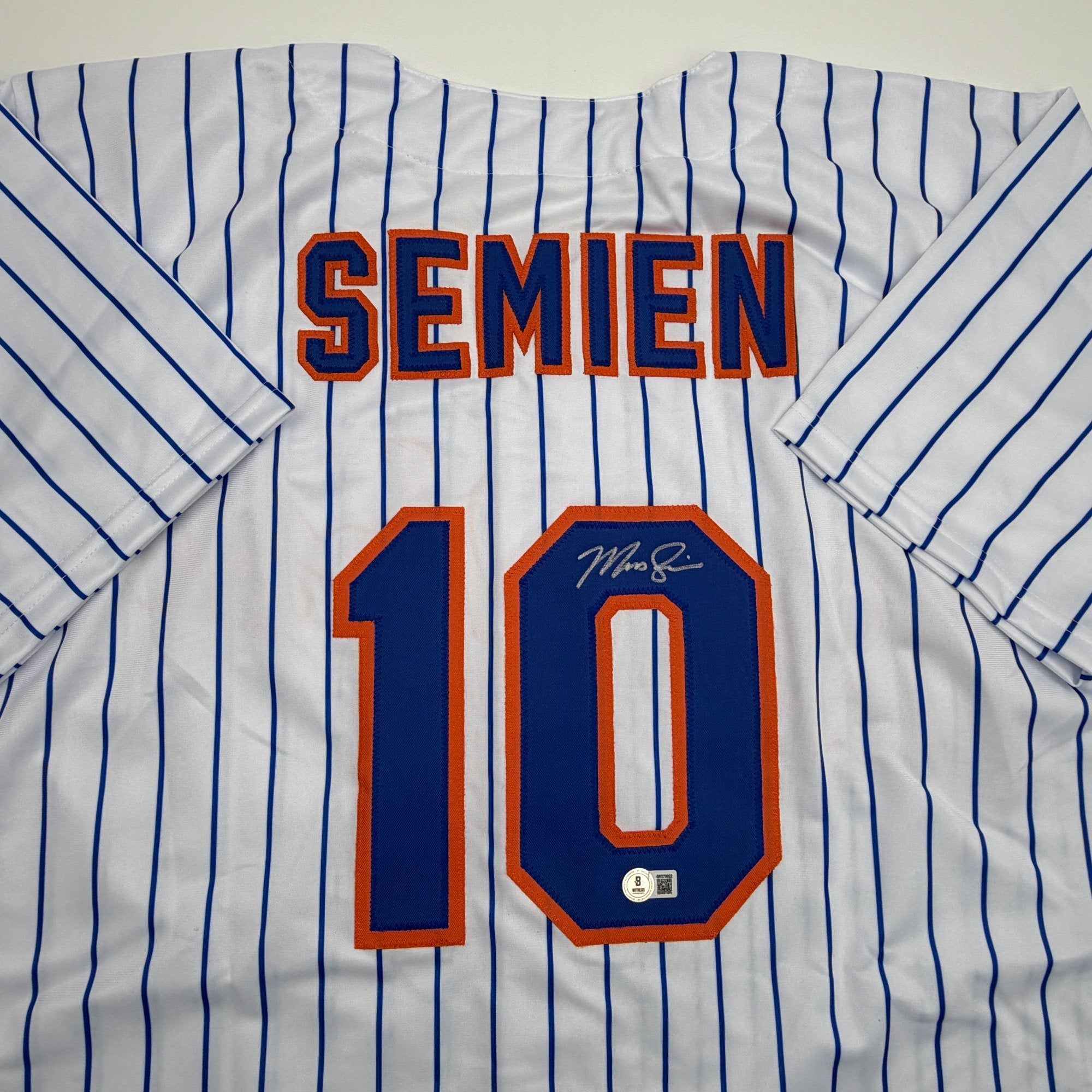 Autographed/Signed Marcus Semien New York Pinstripe Baseball Jersey Beckett BAS COA