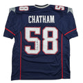 Autographed/Signed Matt Chatham 3x SB Champ New England Blue Football Jersey Beckett BAS COA
