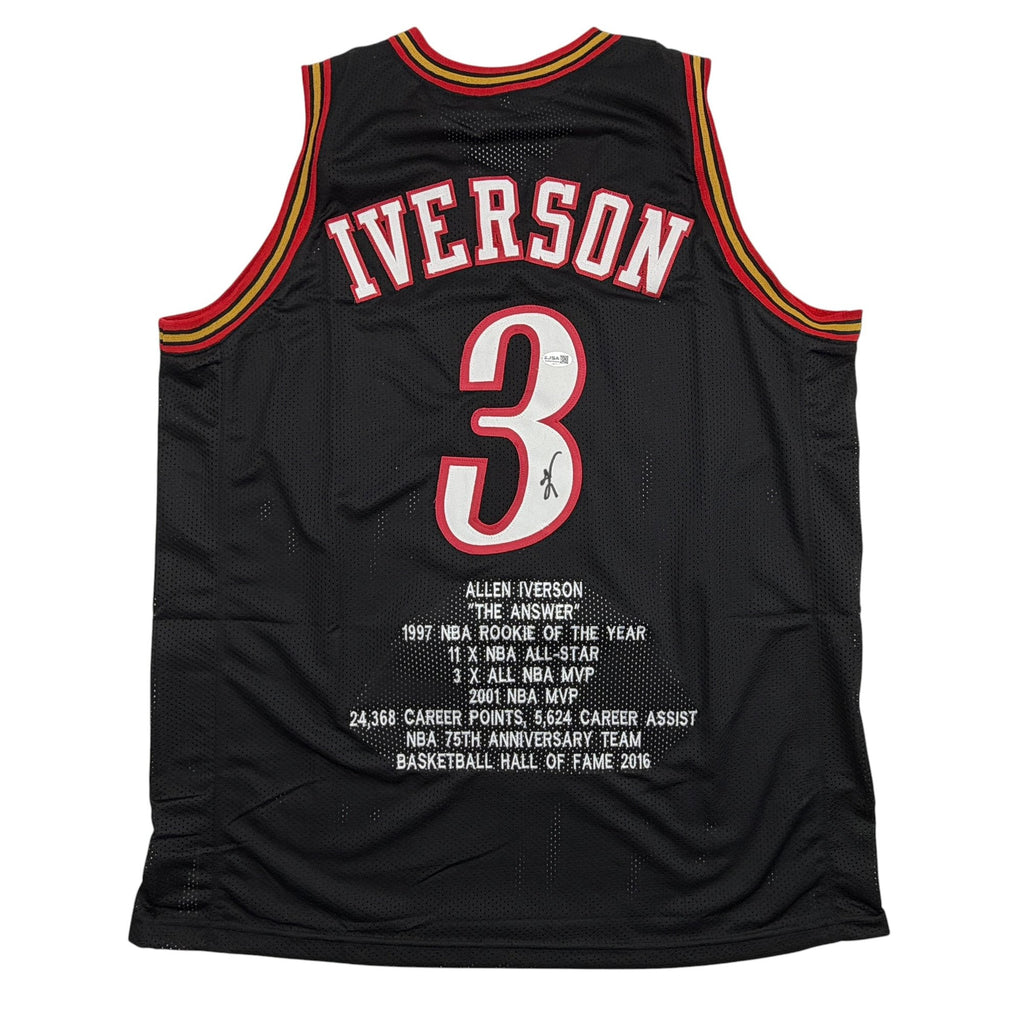 Autographed/Signed Allen Iverson Philadelphia Black Stat Basketball Jersey JSA COA