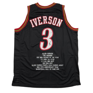 Autographed/Signed Allen Iverson Philadelphia Black Stat Basketball Jersey JSA COA