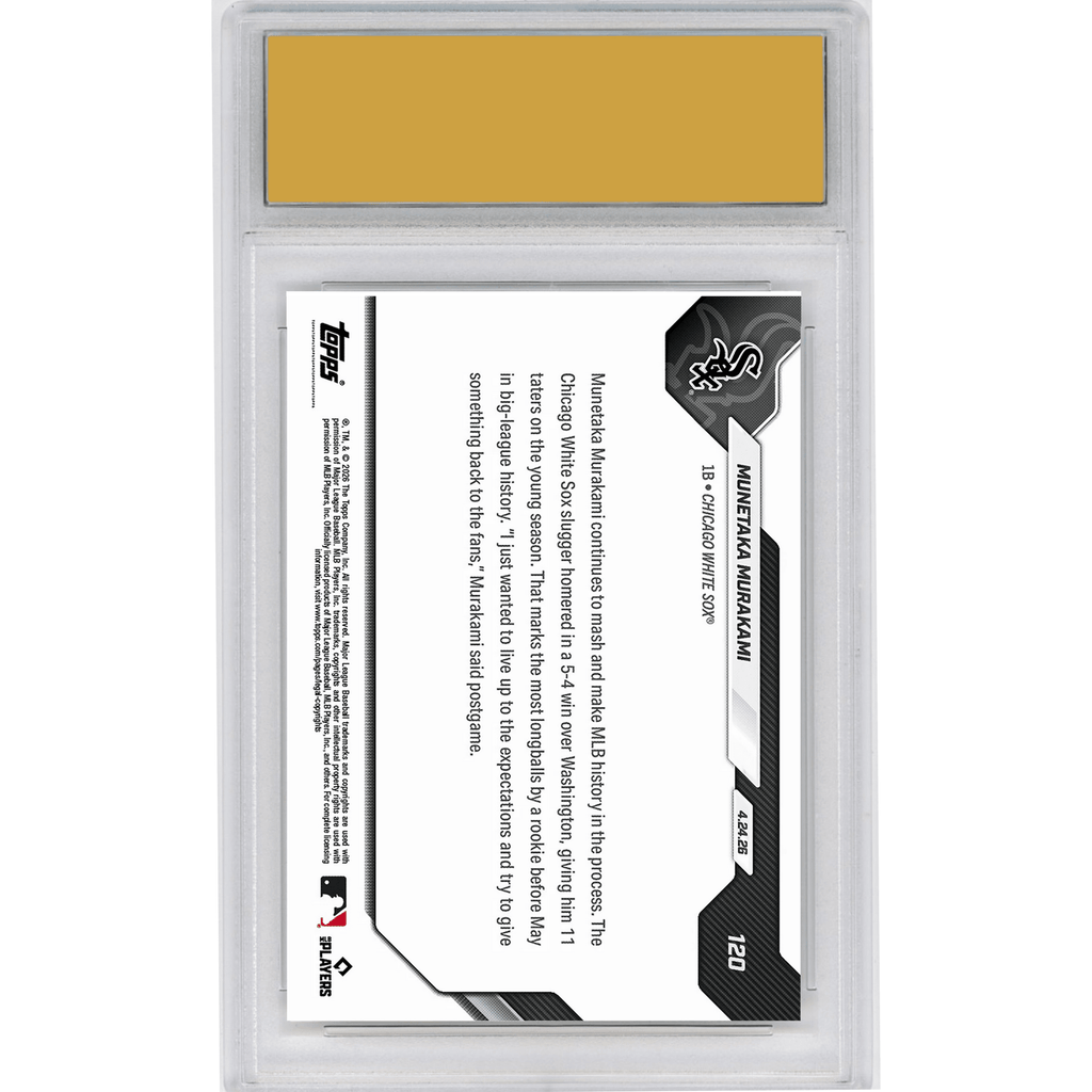 Graded 2026 Topps Now Munetaka Murakami #120 11 Home Runs Are Most By Rookie Before May in MLB Lore Chicago White Sox Rookie RC Baseball Card HOFSM 10 Gem Mint