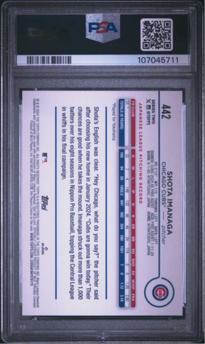 Graded 2024 Topps Shota Imanaga #442 ASG Exclusive Rookie RC Baseball Card PSA 10 Gem Mint
