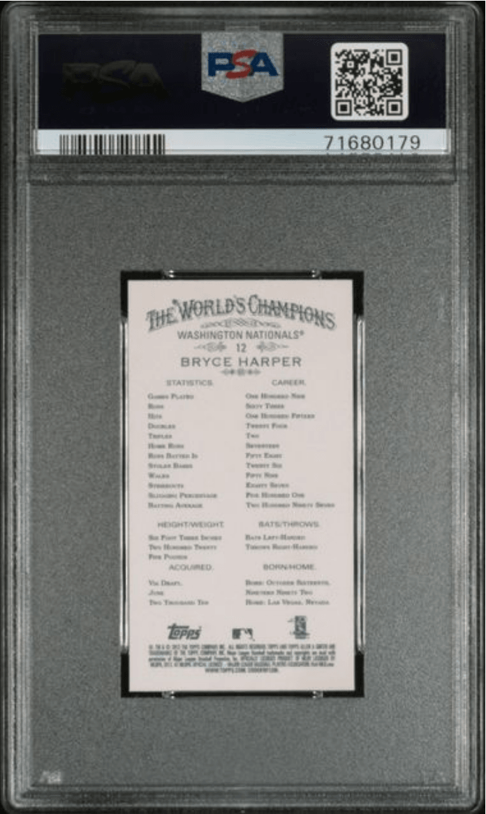 Graded 2012 Topps Allen & Ginter Bryce Harper #12 Mini Rookie RC Baseball Card PSA 10 Gem Mint