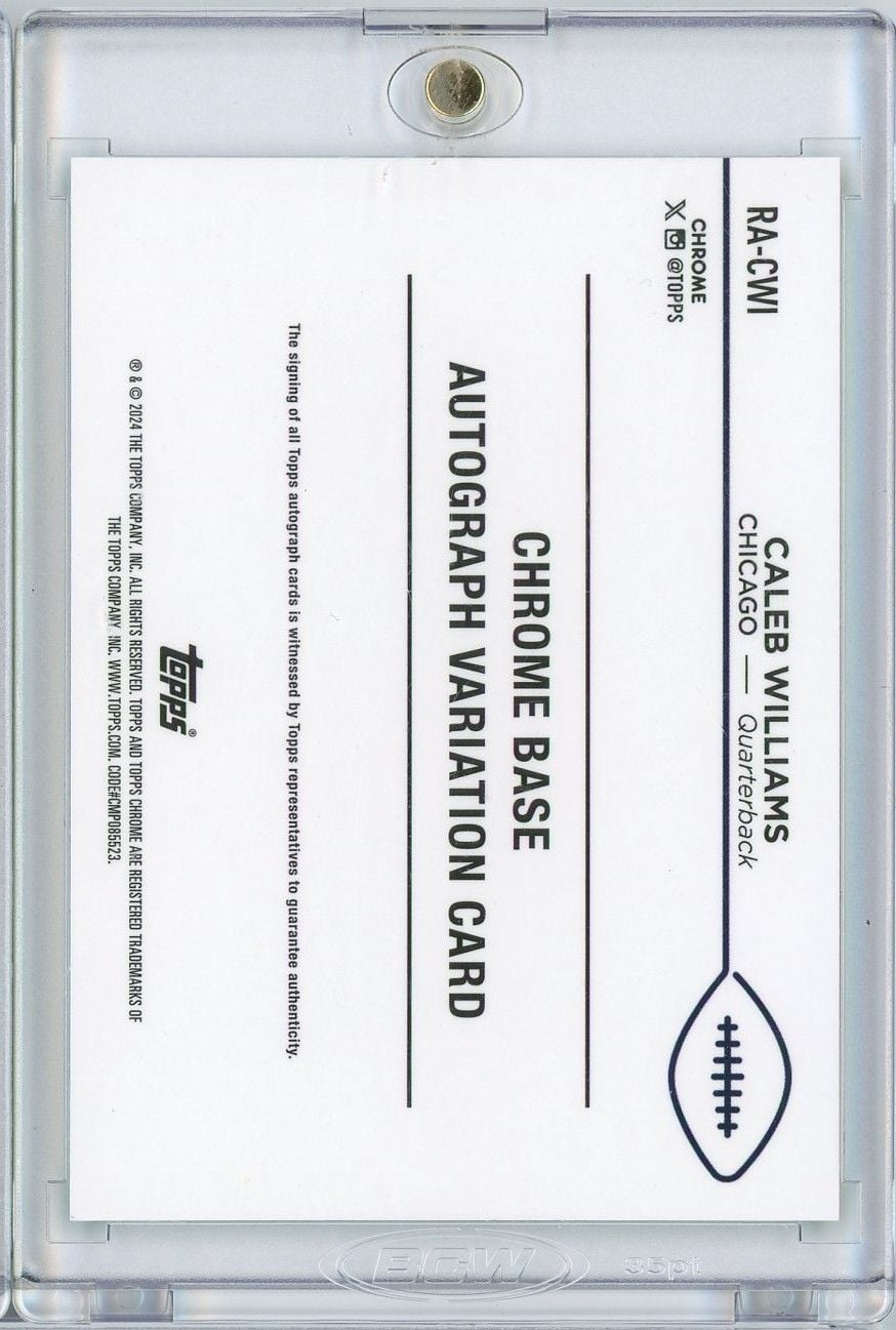 2024 Topps Chrome Caleb Williams #RACWI /99 Green Refractor Auto Rookie RC Football Card