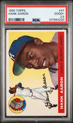 Graded 1955 Topps Hank Aaron #47 Baseball Card PSA 2.5 Good+