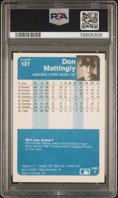 Graded 1984 Fleer Don Mattingly #131 Rookie RC Baseball Card PSA 7 Near Mint