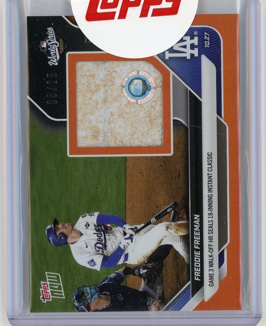 2025 Topps Now Freddie Freeman #908A Orange Base Relic /25 Game 3 Walk Off Home Run Seals 18 Inning Instant Classic Los Angeles Dodgers Baseball Card
