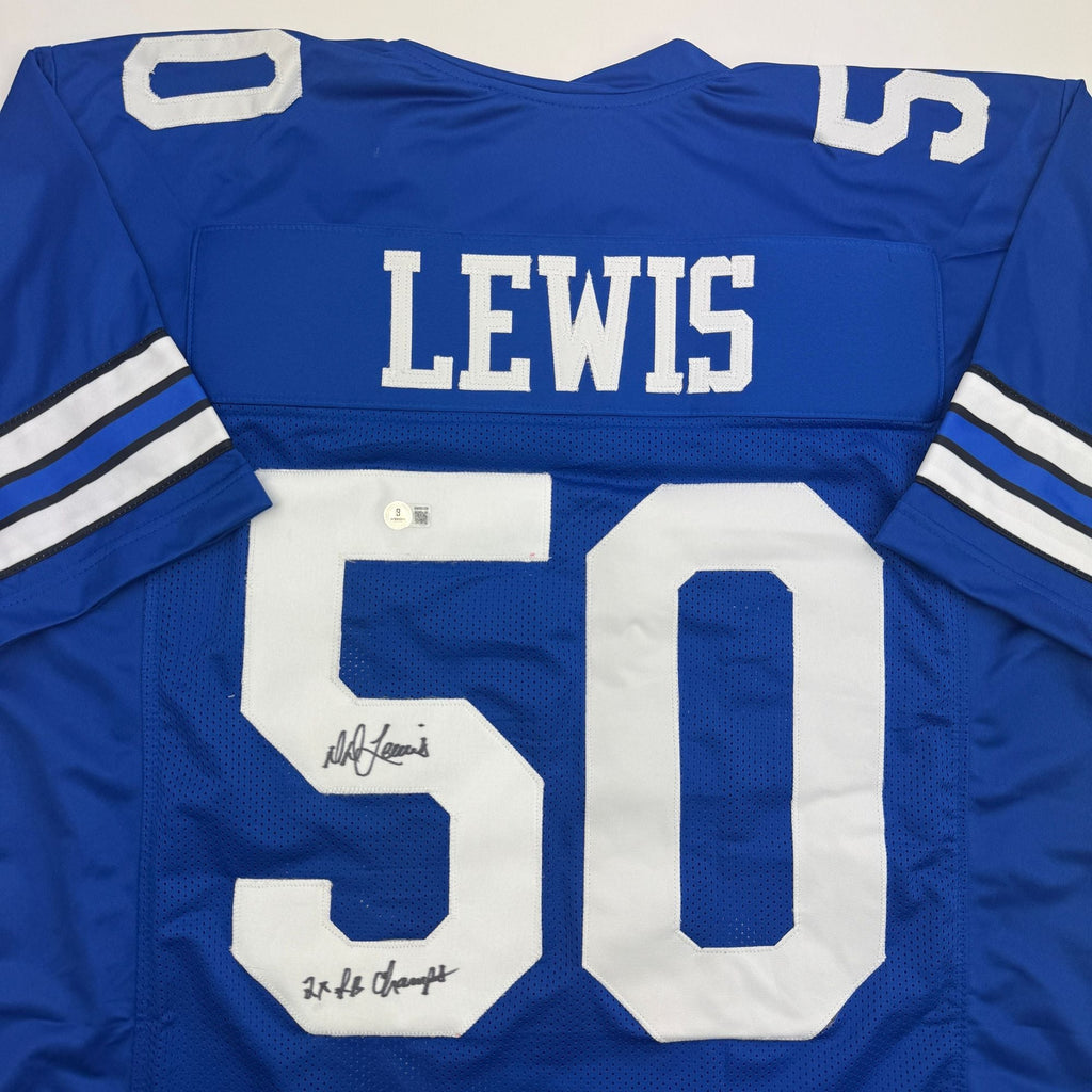 Autographed/Signed D.D. DD Lewis "2x SB Champs" Dallas Retro Blue Football Jersey Beckett BAS COA