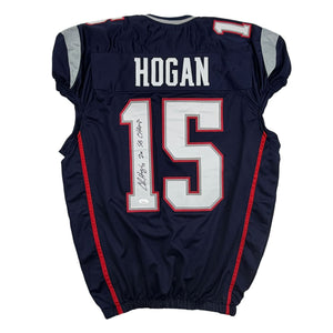 Autographed/Signed Chris Hogan 2x SB Champ New England Blue Pro Cut Football Jersey JSA COA