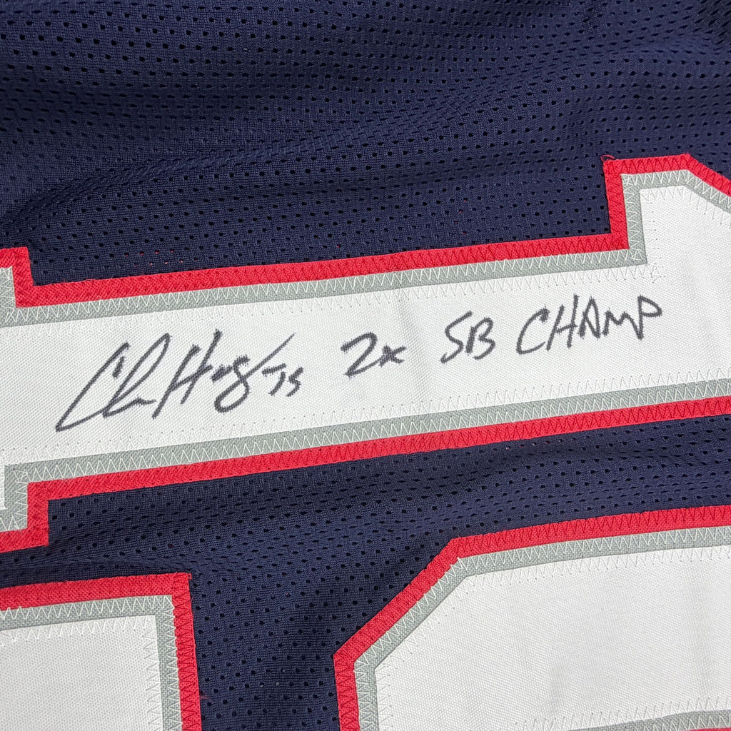 Autographed/Signed Chris Hogan 2x SB Champ New England Blue Pro Cut Football Jersey JSA COA