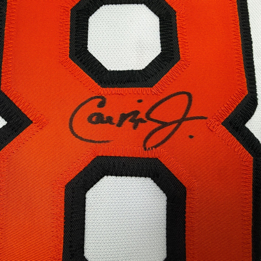 Autographed/Signed Cal Ripken Jr. Baltimore White Stat Baseball Jersey JSA COA