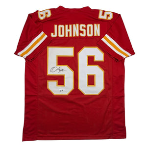 Autographed/Signed Derrick Johnson Kansas City Red Football Jersey Beckett BAS COA