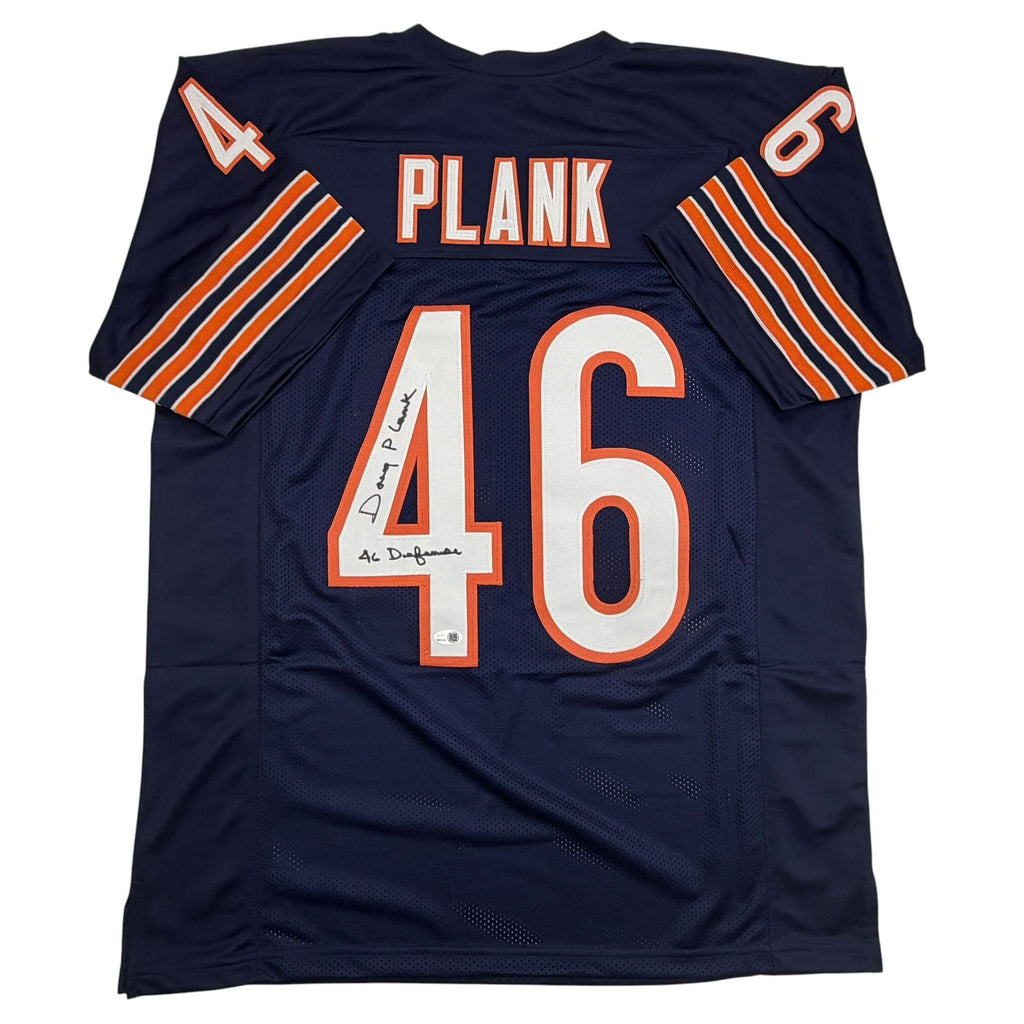 Autographed/Signed Doug Plank Chicago Blue Football Jersey JSA COA
