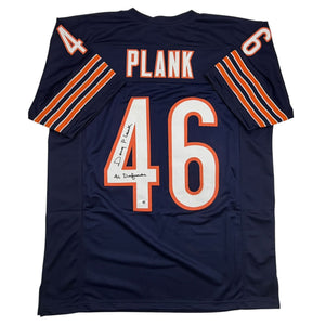 Autographed/Signed Doug Plank Chicago Blue Football Jersey JSA COA