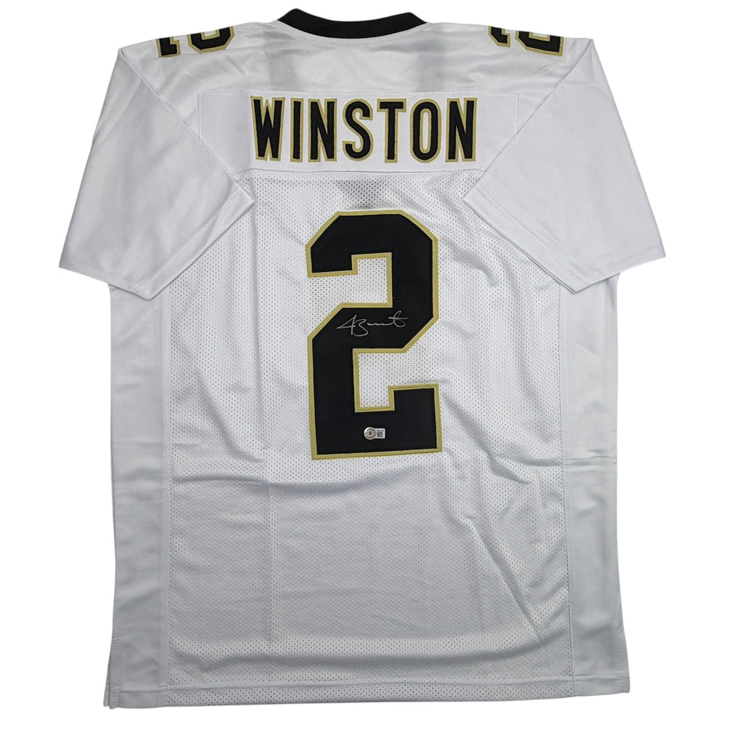 Autographed/Signed Jameis Winston New Orleans White Football Jersey Beckett BAS COA