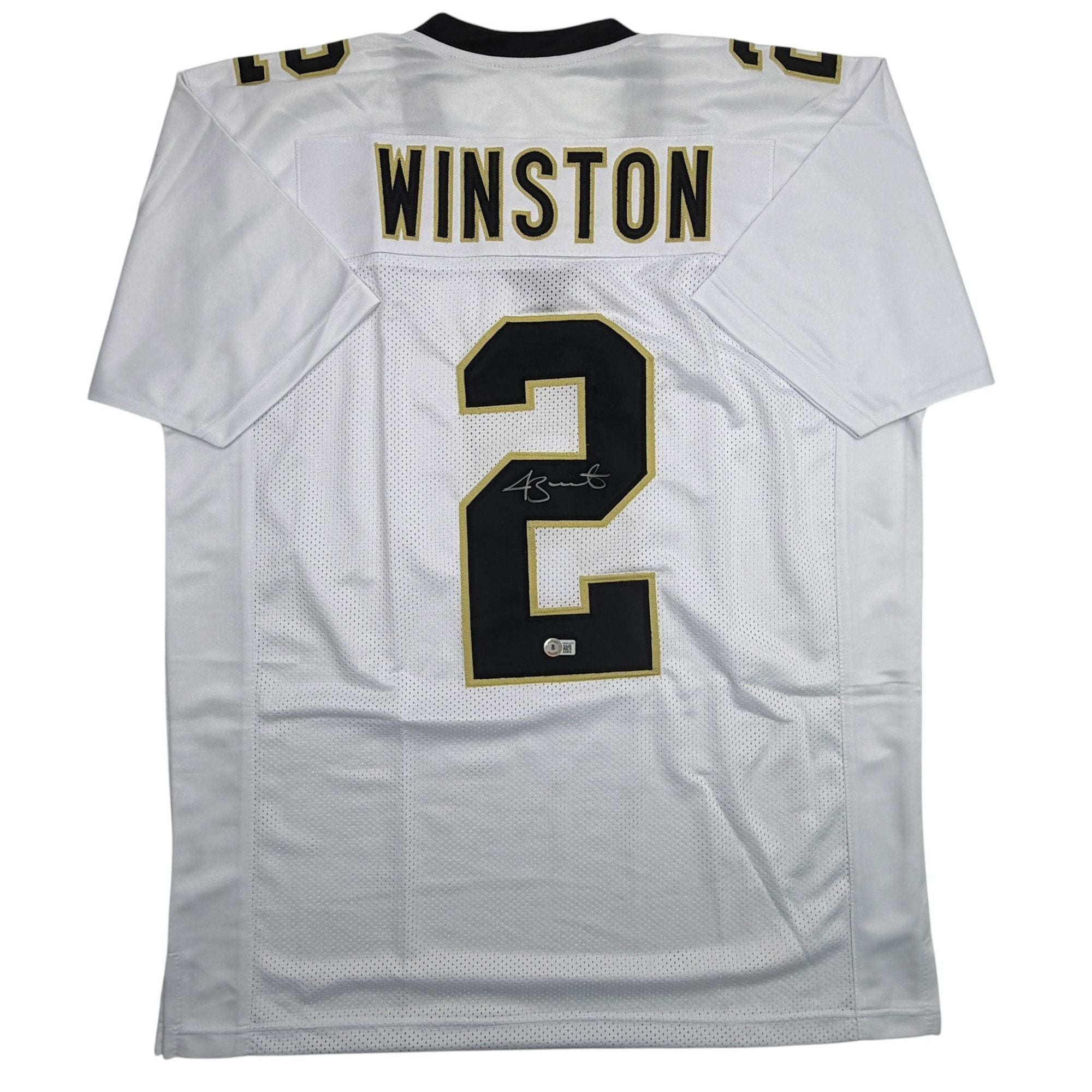 Autographed/Signed Jameis Winston New Orleans White Football Jersey Beckett BAS COA
