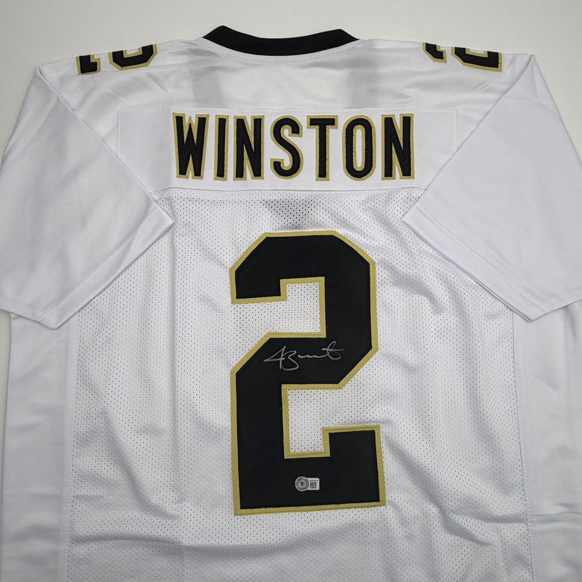 Autographed/Signed Jameis Winston New Orleans White Football Jersey Beckett BAS COA