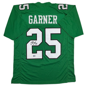 Autographed/Signed Charlie Garner Philadelphia Kelly Green Football Jersey Beckett BAS COA