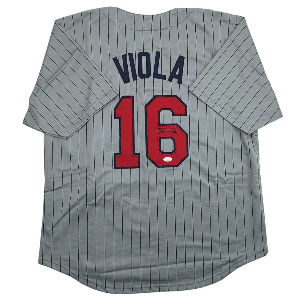 Autographed/Signed Frank Viola Minnesota Grey Pinstripe Baseball Jersey JSA COA